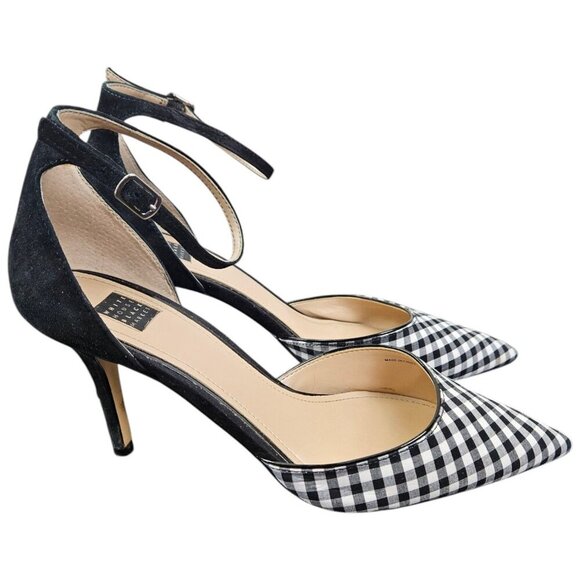 White‎ House Black Market Gianna Gingham Suede Heels Ankle Strap Buckle Size 9 - Picture 2 of 11